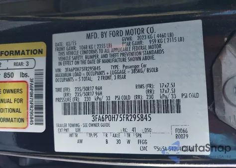 2015 Ford Fusion Se z USA, uszkodzony, nr VIN 3FA6P0H75FR295845